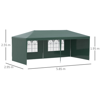 Outsunny 6x3 m Party Tent Gazebo Marquee Outdoor Patio Canopy Shelter with Windows and Side Panels, Green 