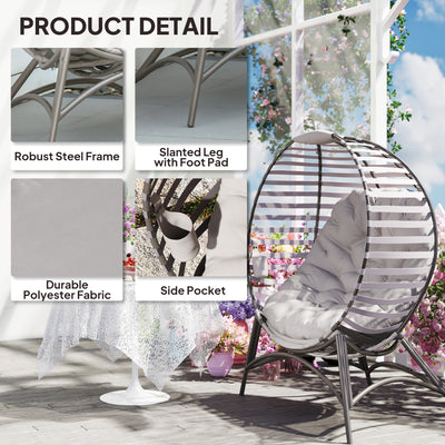 Outsunny Egg Chair with Cushion & Side Pocket - Light Grey 