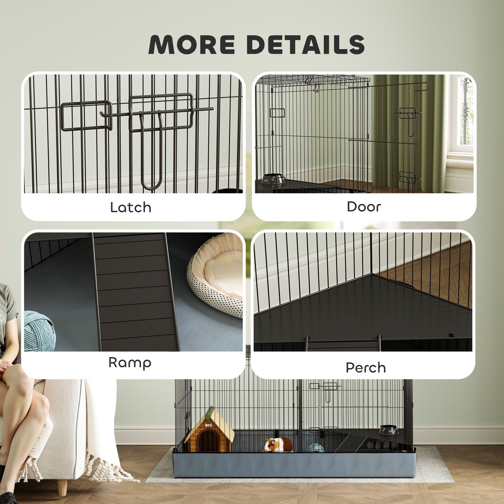 PawHut 2 in 1 Guinea Pig Cage, Rabbit Cage Pet Playpen with 2 Separate Area, Waterproof Oxford Fabric Floor for Hedgehogs 
