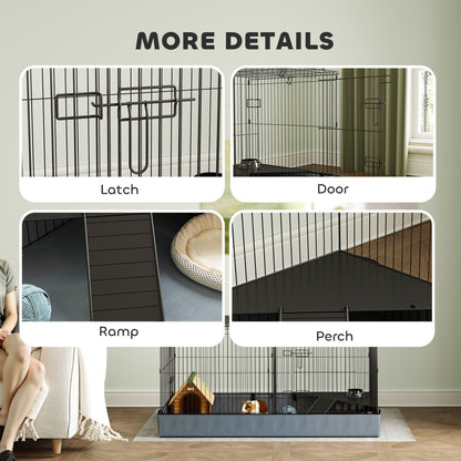 PawHut 2 in 1 Guinea Pig Cage, Rabbit Cage Pet Playpen with 2 Separate Area, Waterproof Oxford Fabric Floor for Hedgehogs 