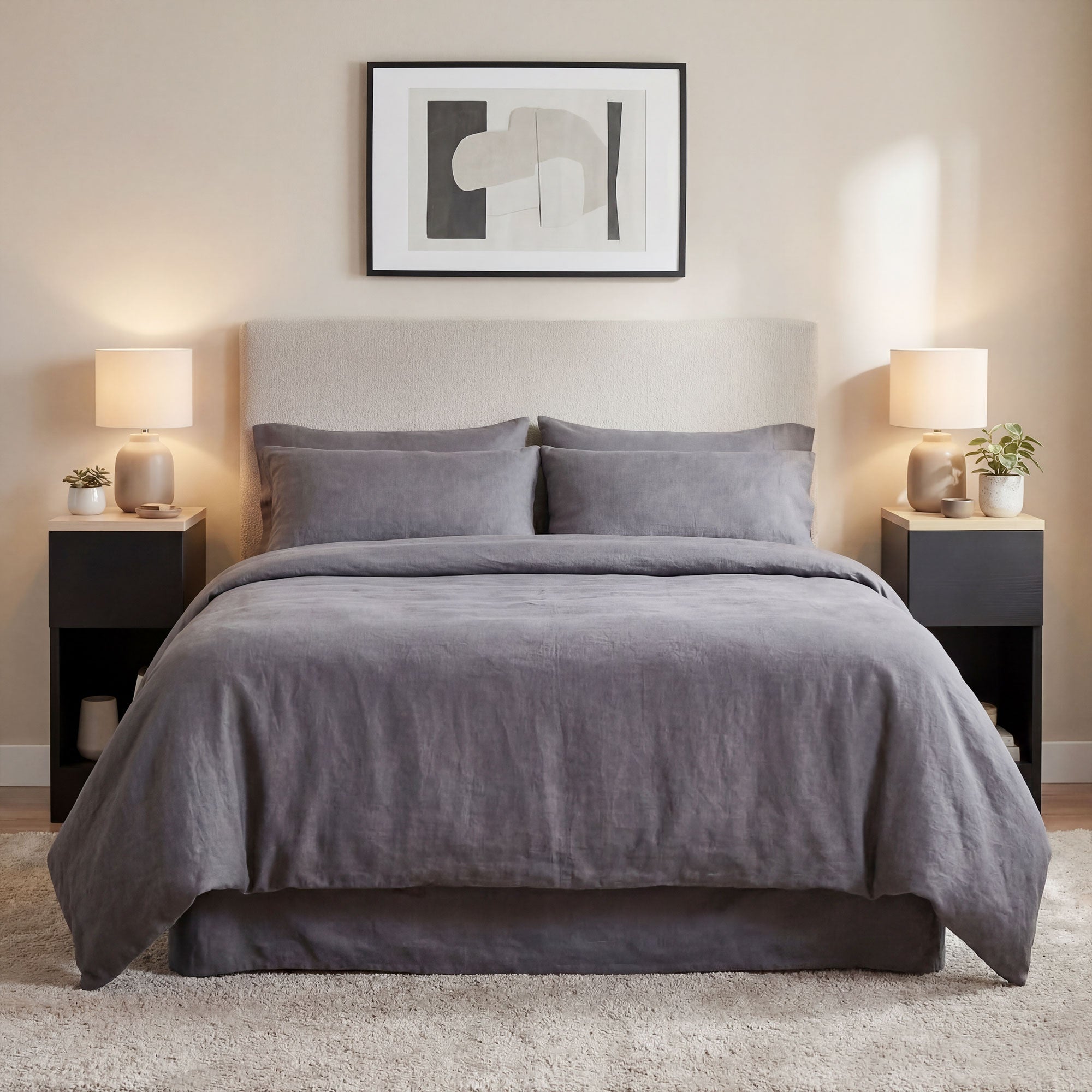 HOMCOM Set of Two Modern Storage Bedside Tables - Black 