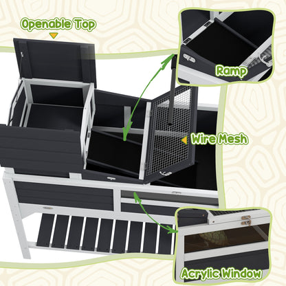 PawHut Wooden Tortoise Enclosure, Tortoise Tank w/ Adjustable Lamp Holder, Openable Lid, Removable Main House - Grey 