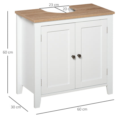 kleankin Bathroom Sink Cabinet, Bathroom Floor Storage Cabinet with 2 Doors Pedestal Under Sink Design, Space Saver Organizer Freestanding with Internal Adjustable Shelf, White 