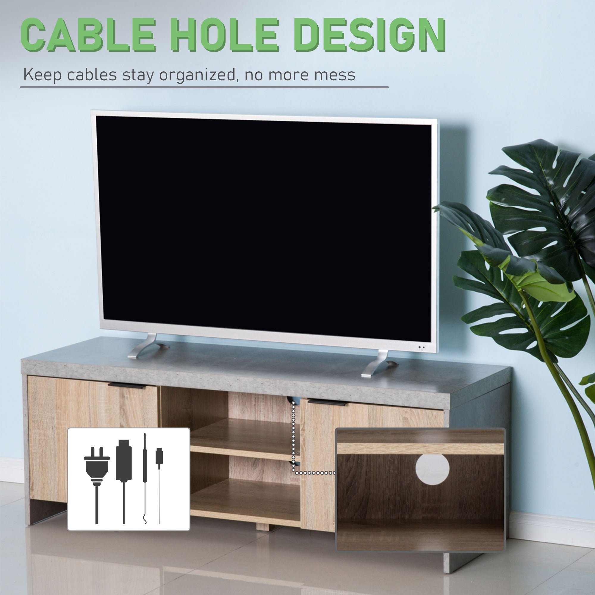 HOMCOM TV Stand for TV up to 55", 2 Doors TV Cabinet with Open Shelves, TV Unit TV Table for Living Room Bedroom Entertainment Room, 120L x 40W x 44H, Grey 