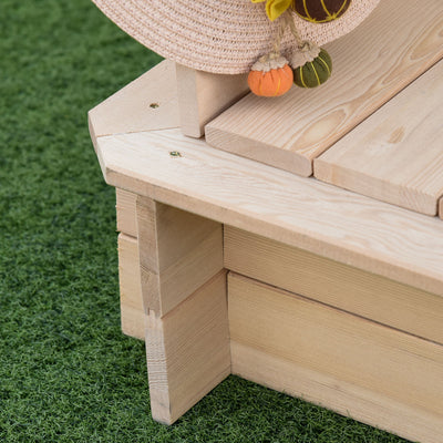 Outsunny Kids Wooden Sand Pit with Lids Children Sandbox Height Adjustable Canopy for Garden, Convertible Bench Seat Outdoor Backyard Playset, Blue and White Canopy 