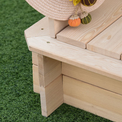 Outsunny Kids Wooden Sand Pit with Lids Children Sandbox Height Adjustable Canopy for Garden, Convertible Bench Seat Outdoor Backyard Playset, Blue and White Canopy 
