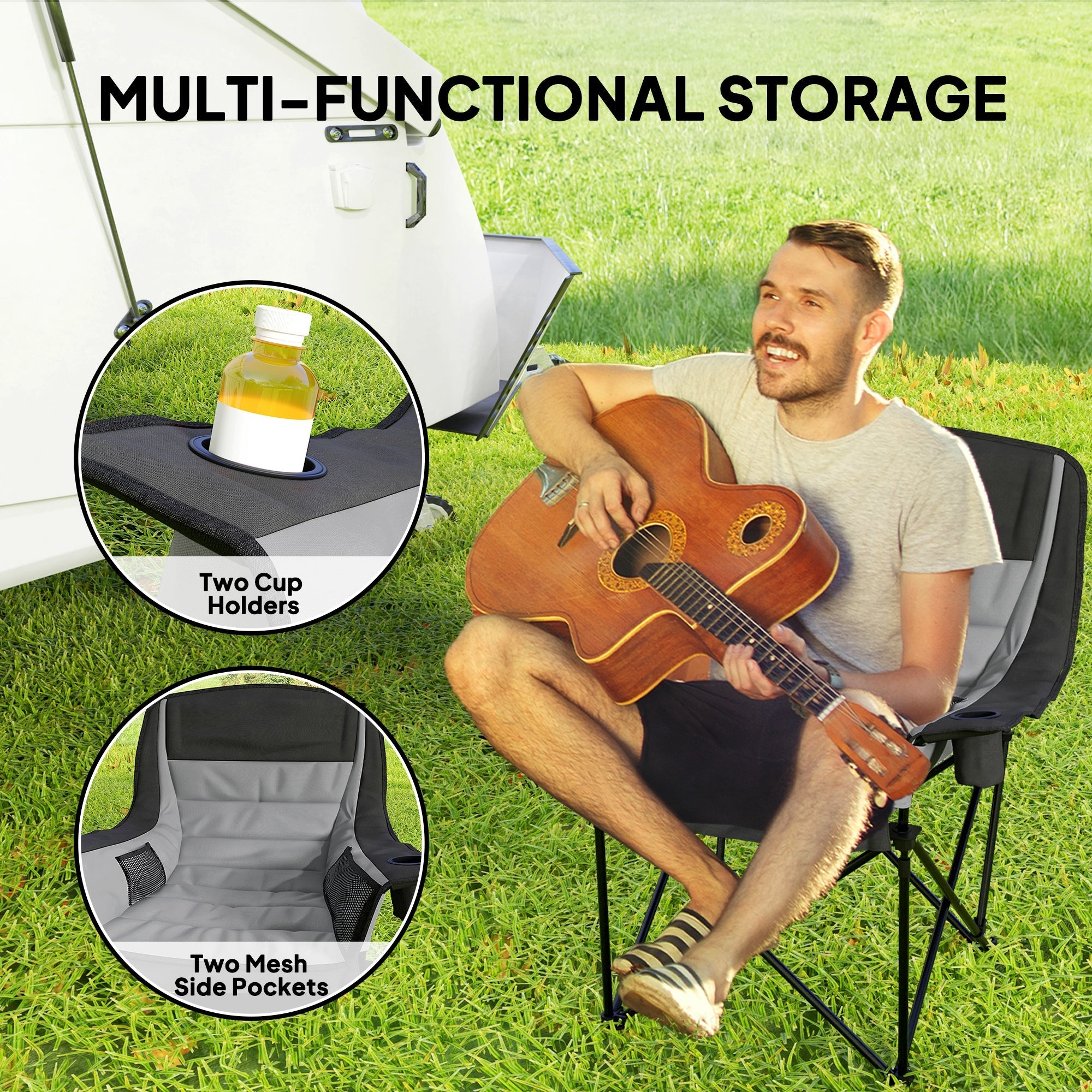 Outsunny Portable Padded Camping Chair, with Bag - Black/Grey 