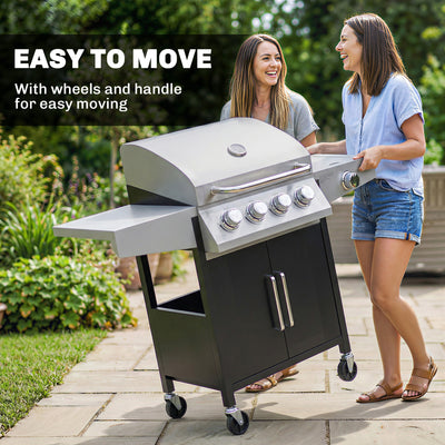 Outsunny 4+1 Burner Gas BBQ Grill with Side Burner, 50000 BTU Steel Portable Gas Barbecue Grill with Built-in Thermometer, Lid 