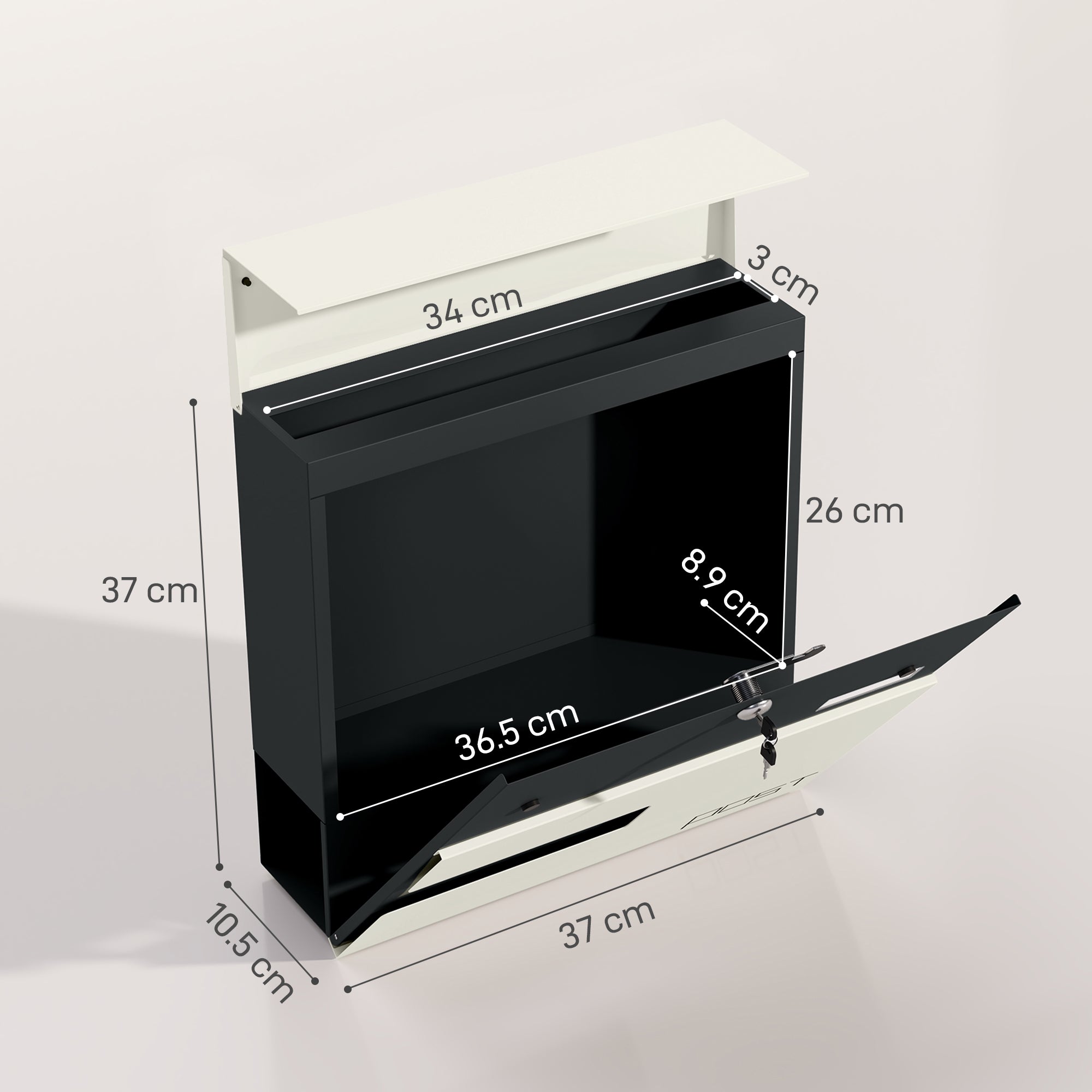 HOMCOM Locking Galvanised Steel Letterbox - White/Black 