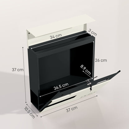 HOMCOM Locking Galvanised Steel Letterbox - White/Black 