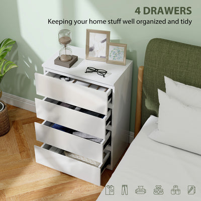 HOMCOM High Gloss Chest of Drawers, 4-Drawer Storage Cabinets, Modern Dresser for Bedroom, White 