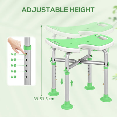 HOMCOM 39-51.5cm 'U' Seat Padded Shower Stool - Green 