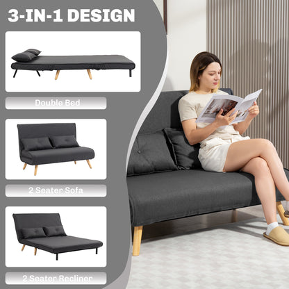 HOMCOM Two-Seater Linen-Look Sofa Bed - Charcoal Grey