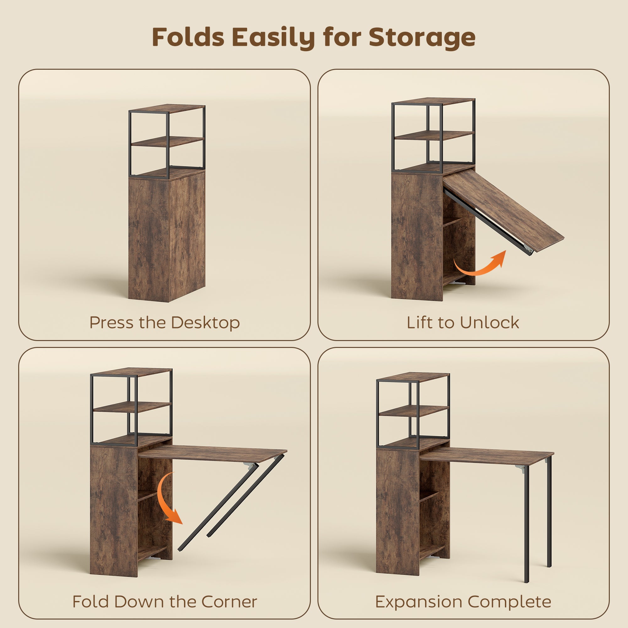 HOMCOM Folding Shelf and Work Table - Brown/Black 