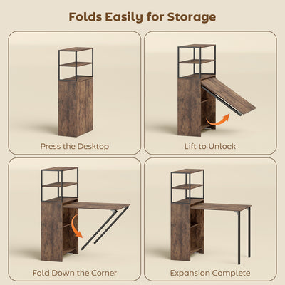 HOMCOM Folding Shelf and Work Table - Brown/Black 