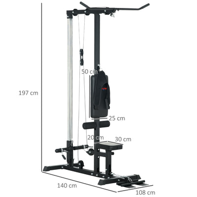 SPORTNOW Pull Up Station, Power Cage with Adjustable Seat, for Home Gym - Black 