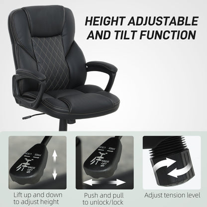 HOMCOM Executive Office Chair, High Back Desk Chair, PU Leather Swivel Computer Chair with Tilt Function, Adjustable Height and Armrests for Home Office, Black 