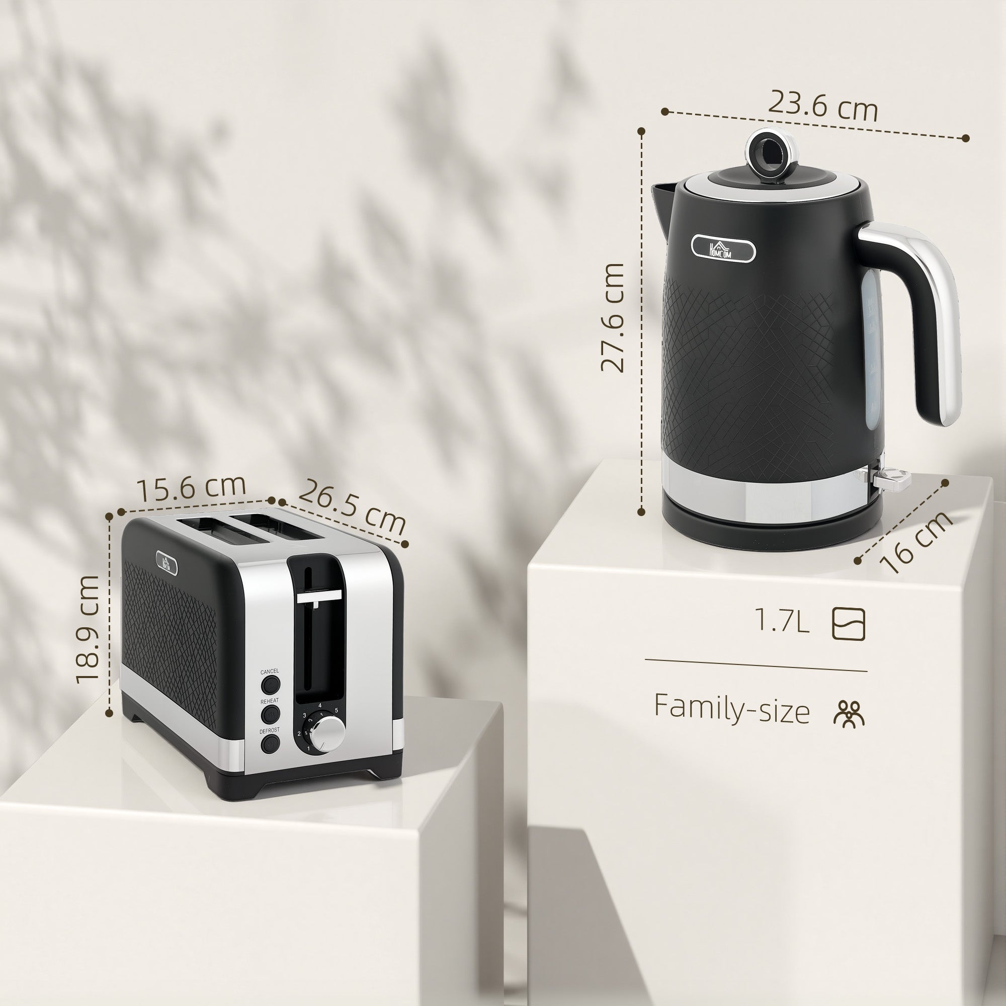 HOMCOM Sleek Textured Kettle and Toaster Set - Black 