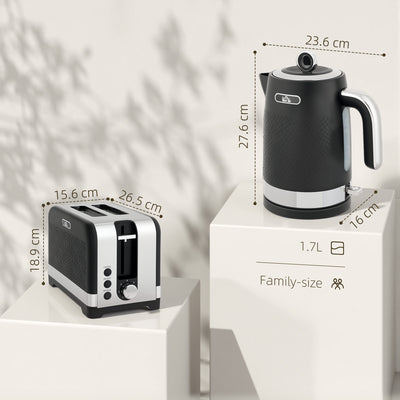 HOMCOM Sleek Textured Kettle and Toaster Set - Black 