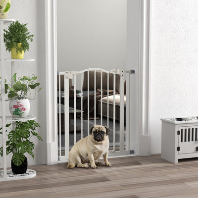 PawHut Metal 74-80cm Adjustable Pet Gate Safety Barrier w/ Auto-Close Door White 