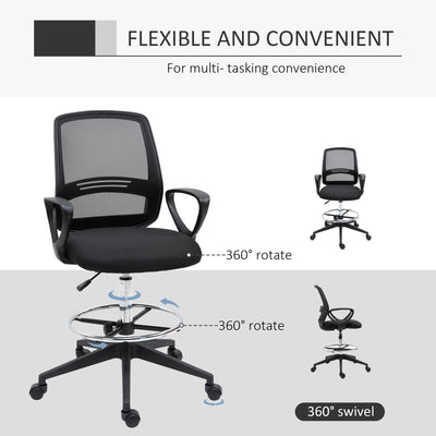 Vinsetto Ergonomic Mesh Back Drafting Chair, Tall Office Chair, Draughtsman Chair with Adjustable Height and Footrest 360\'c2\'b0 Swivel, Set of 5 