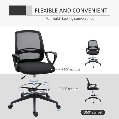 Vinsetto Ergonomic Mesh Back Drafting Chair, Tall Office Chair, Draughtsman Chair with Adjustable Height and Footrest 360\'c2\'b0 Swivel, Set of 5