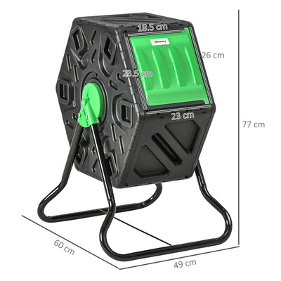 Outsunny 65L Garden Compost Bin, Single Chamber Rotating Composter, Compost Maker with 48 Ventilation Openings and Steel Legs 