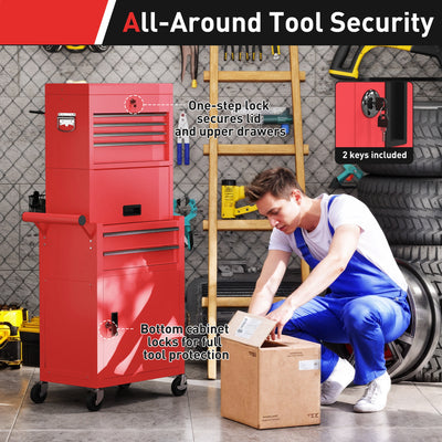 HOMCOM Three-Part Steel Locking Tool Chest - Red 