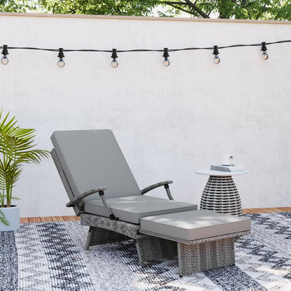 Outsunny 80° Reclining Rattan Lounger - Grey 