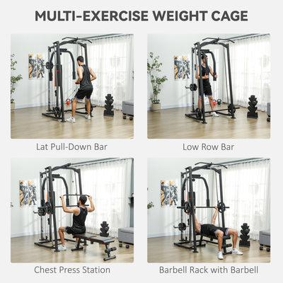 SPORTNOW 3 In 1 Smith Machine with Dual Cable Pulley System, Chest Press Station, 17-Level Squat Rack and Barbell Bar 