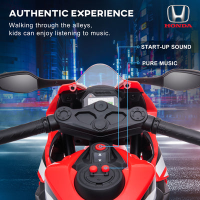 HOMCOM 6V Honda Licensed Kids Motorcycle w/ Music, Training Wheels - Red 
