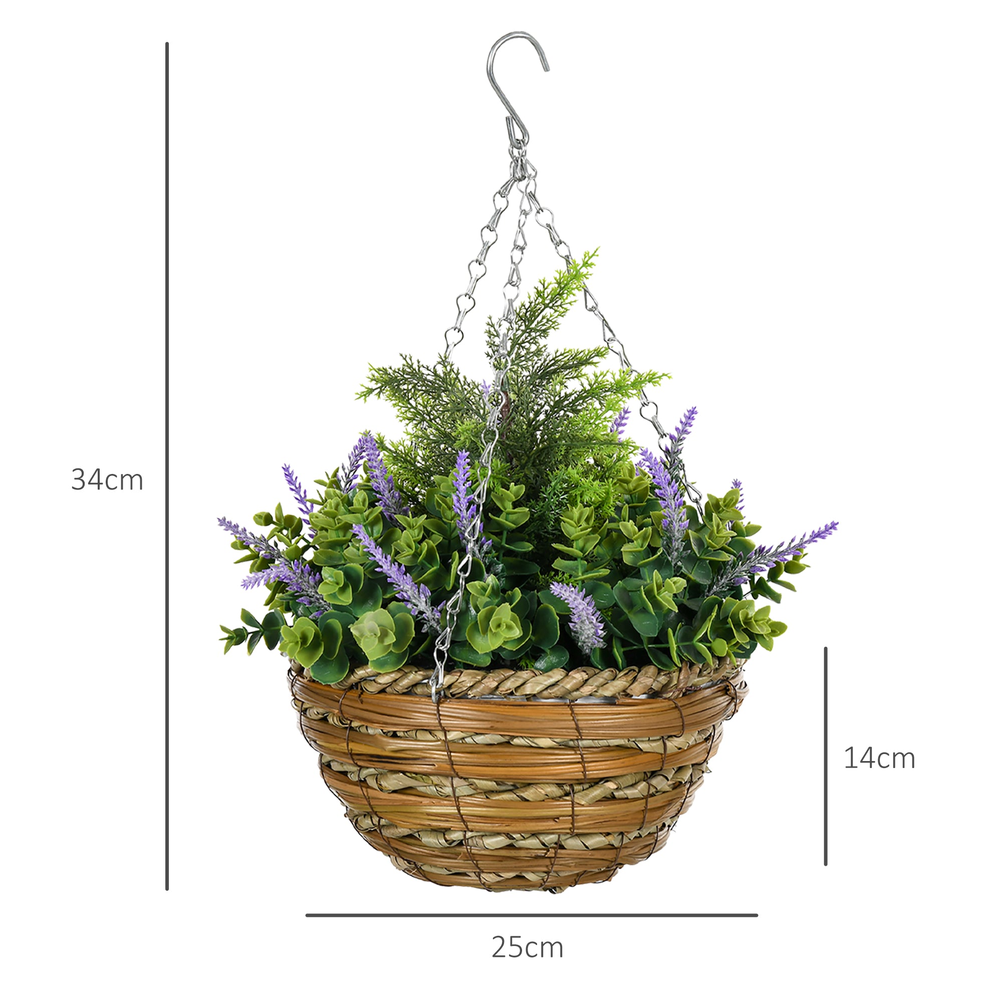 Outsunny Set of Two Artificial Hanging Lavender Flower Pots - Purple 