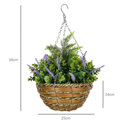 Outsunny Set of Two Artificial Hanging Lavender Flower Pots - Purple 