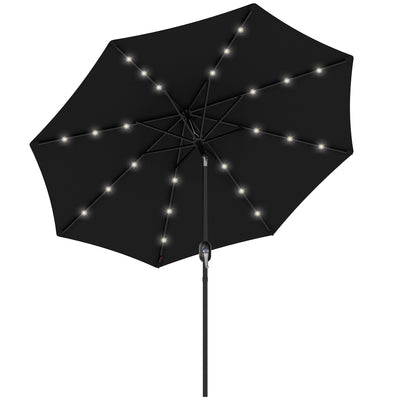 Outsunny 2.7m Outdoor Patio Garden Umbrella Parasol with Tilt Crank and 24 LEDs Lights, Black 