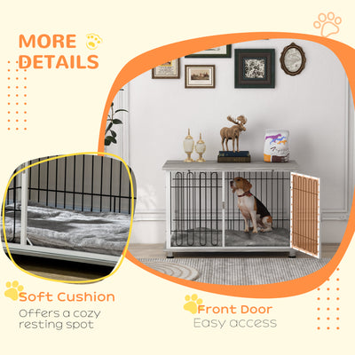 PawHut Indoor Dog Crate Furniture, Side End Table, with Soft Washable Cushion, Lockable Doors, for Large Dogs 
