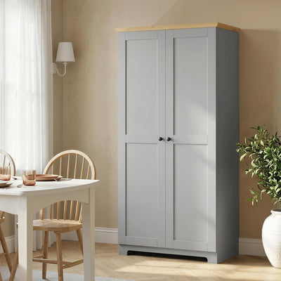 HOMCOM Kitchen Cupboard, 172cm Freestanding Storage Cabinet with Doors and Shelves, Grey 