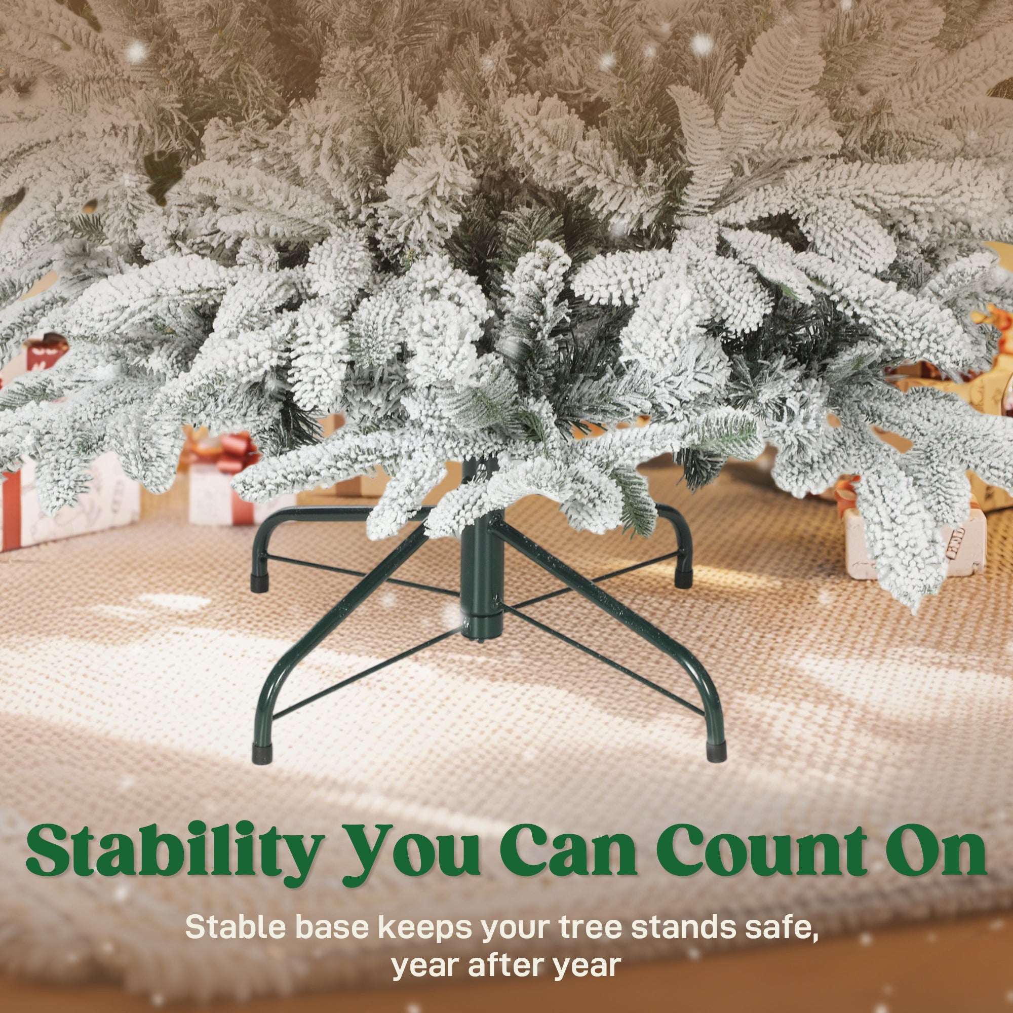 HOMCOM 5 ft Artificial Flocked Christmas Tree with 717 Branches, Hinged Xmas Tree with Foldable Metal Stand, Easy Assembly for Home Office Decor