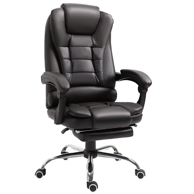 HOMCOM PU Leather Executive Office Chair, High Back Swivel Chair with Retractable Footrest, Adjustable Height, Reclining Function, Brown 