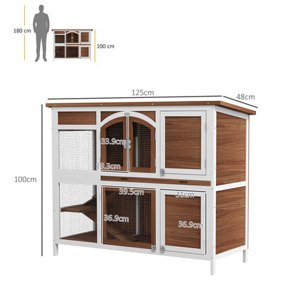 PawHut Two-Tier Wooden Pet Hutch with Openable Roof, Slide-Out Tray 