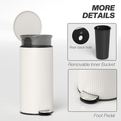 HOMCOM Kitchen Bin, 30 Litre Pedal Rubbish Bin with Removable Bucket, Cream