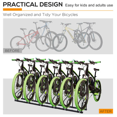 HOMCOM Bike Stand Parking Rack Floor or Wall Mount Bicycle Cycle Storage Locking Stand 179L x 33W x 27H (6 Racks, Black) 