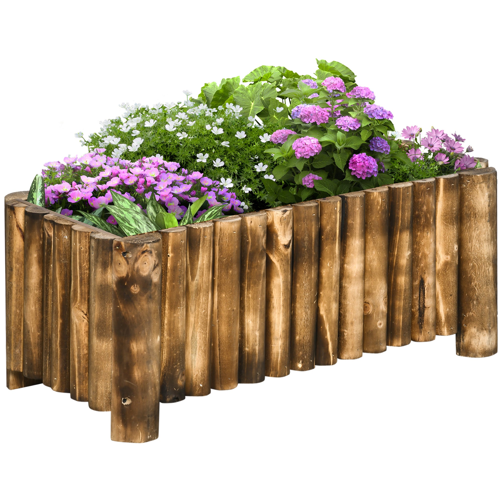 Outsunny 52L Raised Flower Bed Wooden Rectangular Planter Container Box Herb Pot Flower Pot 78L x 35W x 30H (cm) 