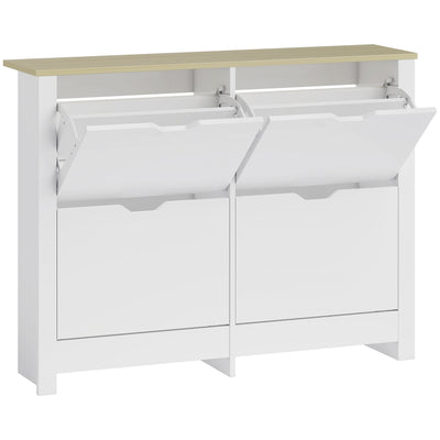 HOMCOM Slim Shoe Cabinet, Narrow Shoe Cupboard with 4 Flip Drawers, Adjustable Shelves for 16 Pairs of Shoes, White 