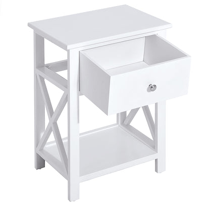 HOMCOM End Table, Sofa Side Table with Drawer X Bar Bottom Storage Shelf, Nightstand Bedside Table for Bedroom or Living Room White 