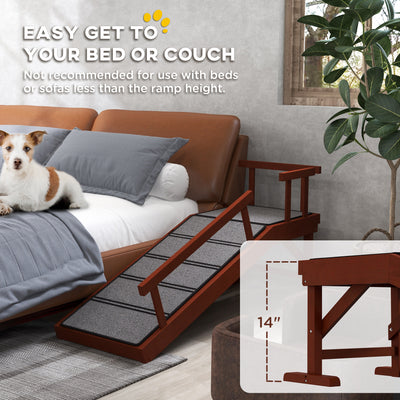 PawHut Wooden Dog Ramp with Removable Guardrails, Non-Slip Surface, 125 cm Long, Brown 
