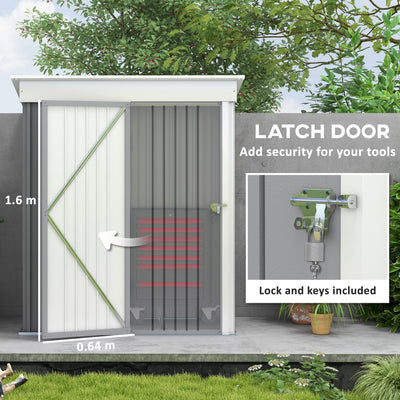 Outsunny Metal Garden Shed, Outdoor Lean-to Shed for Tool Motor Bike, with Adjustable Shelf, Lock, Gloves, 5'x3'x6', Grey 