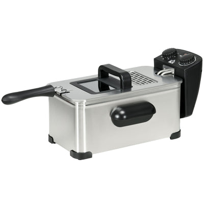 HOMCOM 3 Litre Stainless Steel Deep Fat Fryer with Adjustable Temp, 60min Timer, Viewing Window and Safety Cut Out, 2000W 