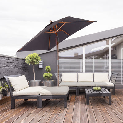 Outsunny 2m x 1.5m Garden Parasol Umbrella with Tilting Sunshade Canopy, Outdoor Market Table Umbrella with Wood and Bamboo Frame, Grey 