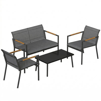 Outsunny 4 Seater Garden Furniture Set with Loveseat, Armchairs, Table, Metal Garden Sofa Set with Breathable Seats, Grey 