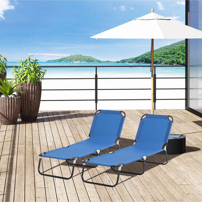 Outsunny 2 Piece Foldable Sun Loungers with 5-Position Adjustable Backrest, Outdoor Portable Recliner Chaise Lounge Chairs with Breathable Mesh Fabric, Blue 